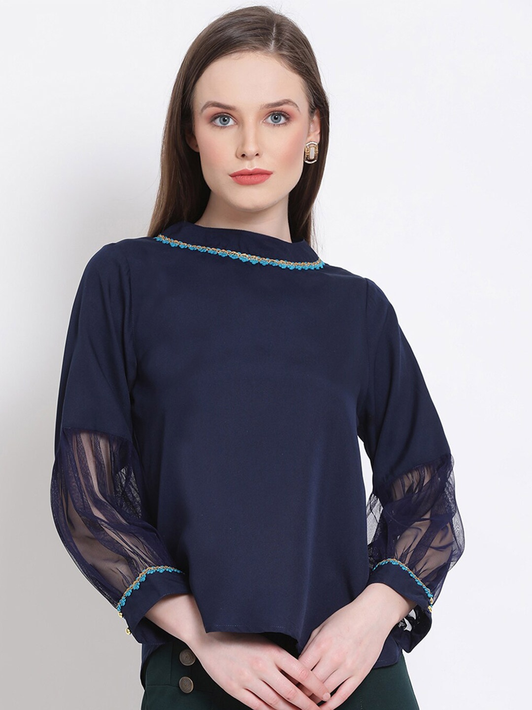 

DRAAX Fashions Navy Blue Regular Top