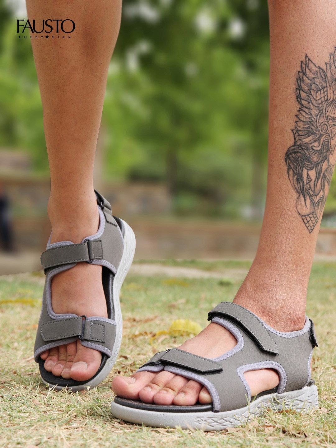 

FAUSTO Men Grey Solid Sports Sandals