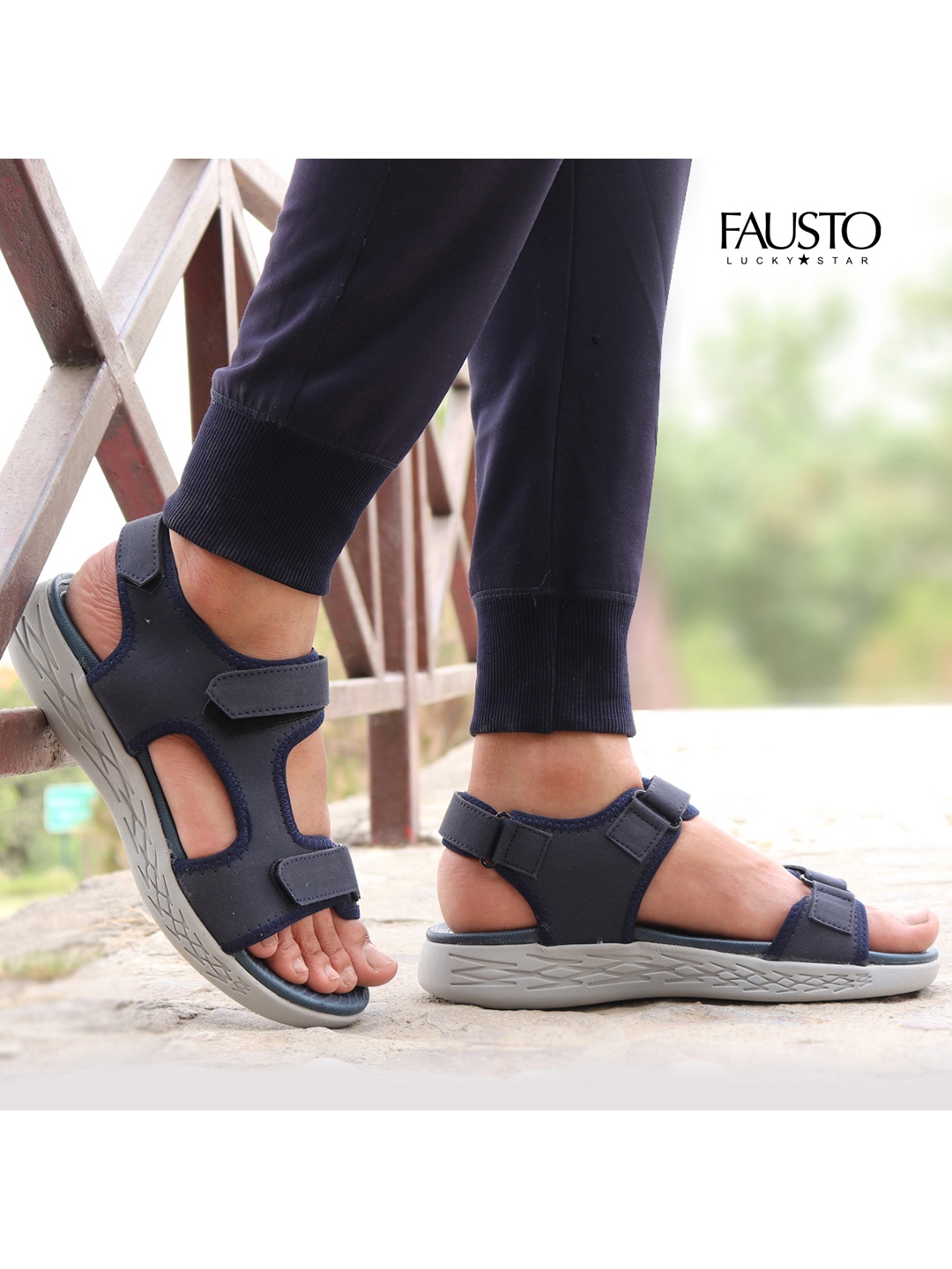 

FAUSTO Men Navy Blue Solid Sports Sandals