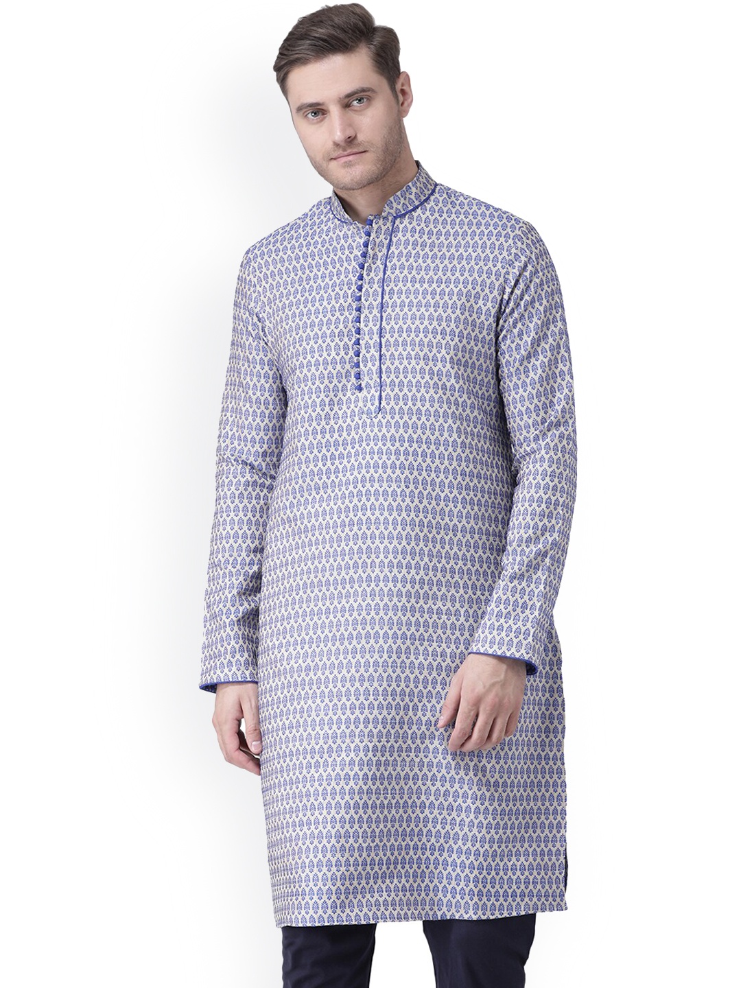 

Chitwan Mohan Men Blue Woven Design Regular Kurta with Churidar