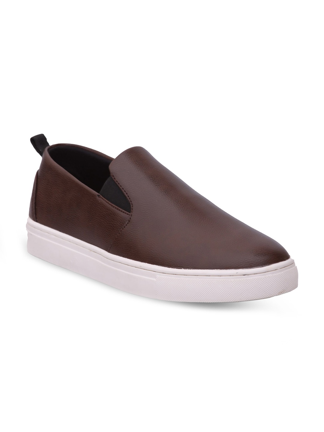 

EXTRIMOS Men Brown Textured Leather Slip-On Sneakers
