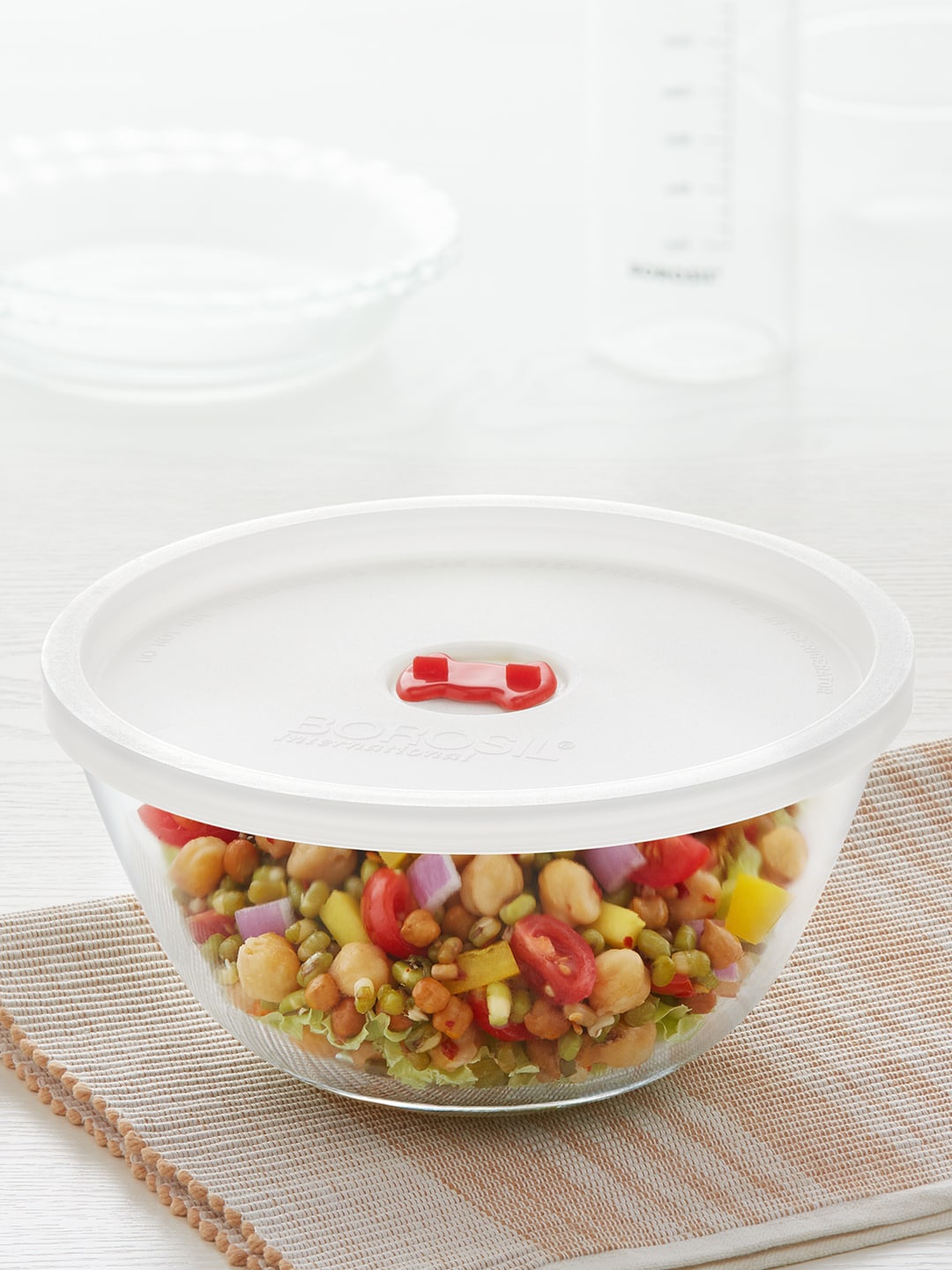 

BOROSIL Transparent Glass Oven & Microwave Safe Mixing & Serving Bowl With Lid