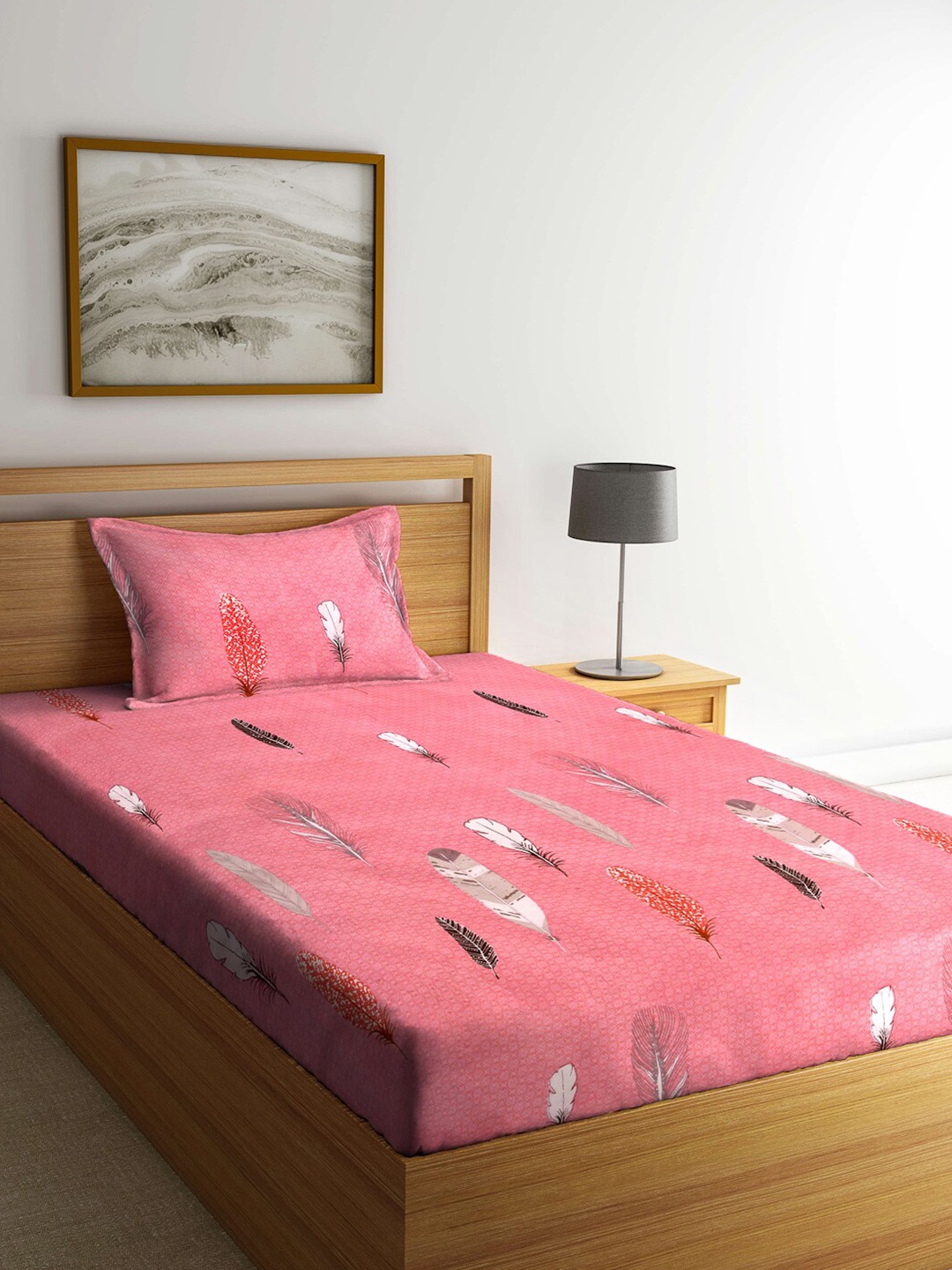 

Arrabi Pink & Red Graphic 300 TC Single Bedsheet with 1 Pillow Covers