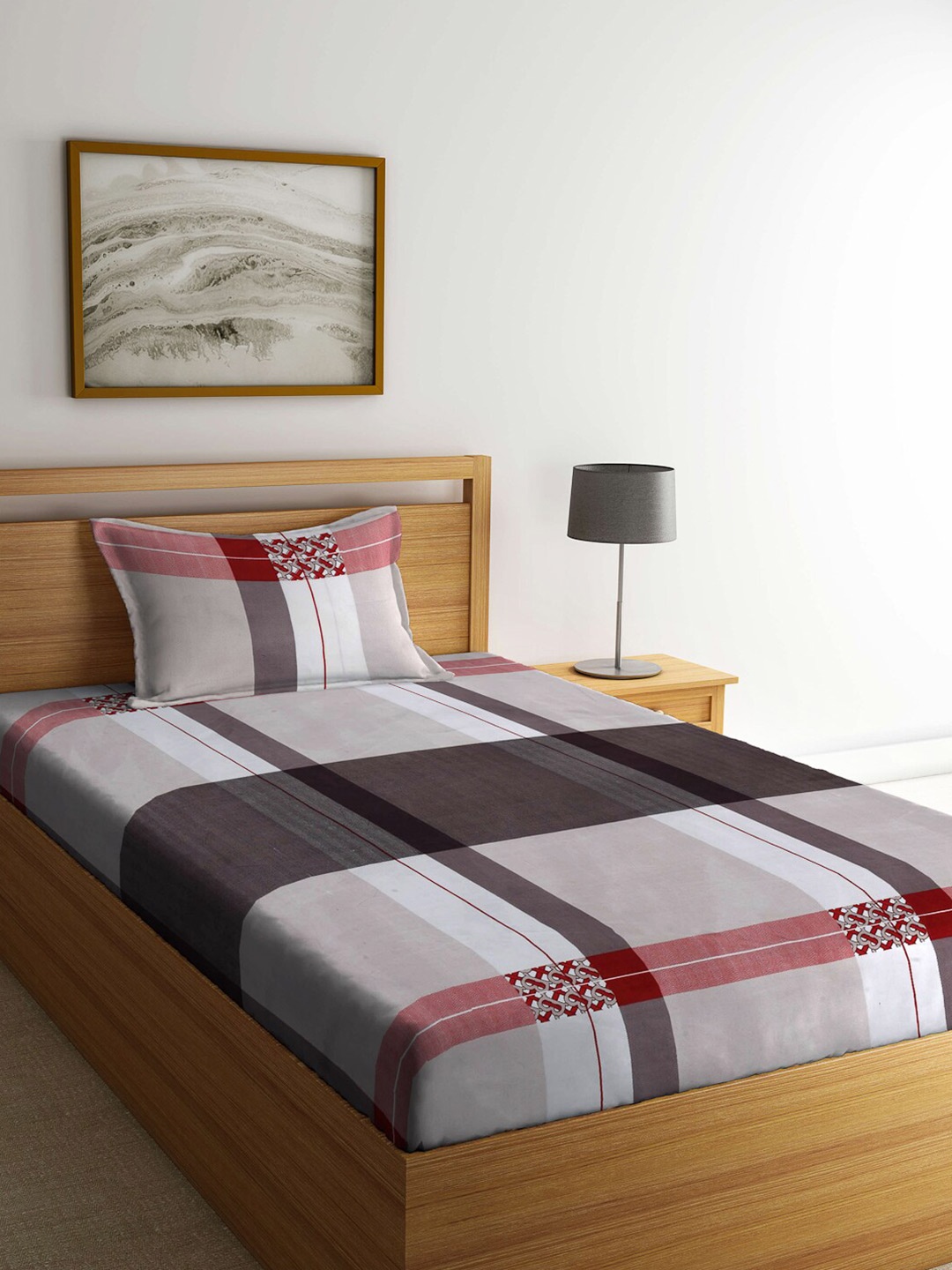 

Arrabi Beige & Red Geometric 300 TC Single Bedsheet with 1 Pillow Covers