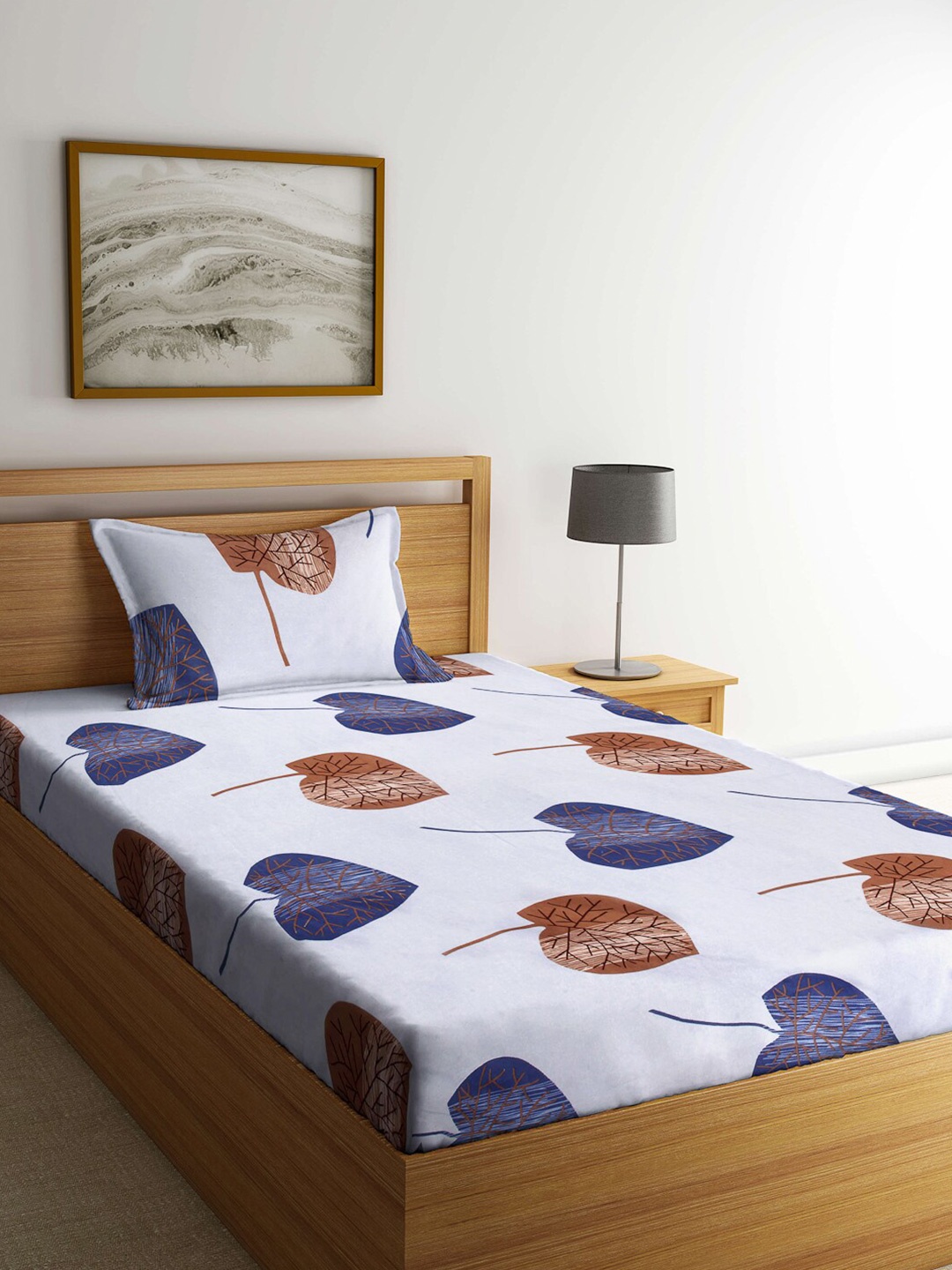 

Arrabi Blue & Brown Graphic 300 TC Single Bedsheet with 1 Pillow Covers