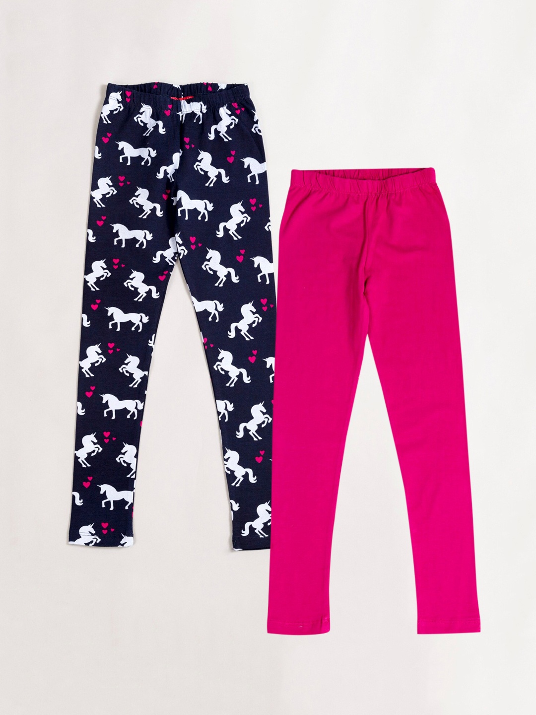 

pspeaches Girls Pack Of 2 Cotton Ankle-Length Leggings, Navy blue