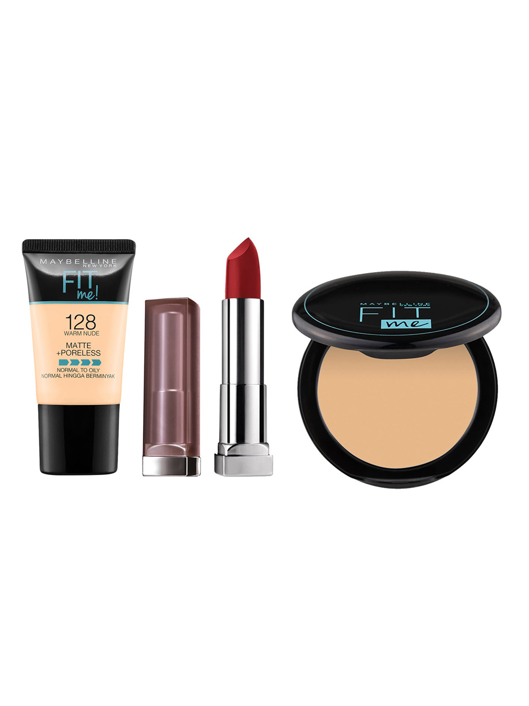 

Maybelline Set Of Creamy Matte Lipstick - Compact - Poreless Liquid Foundation, Nude