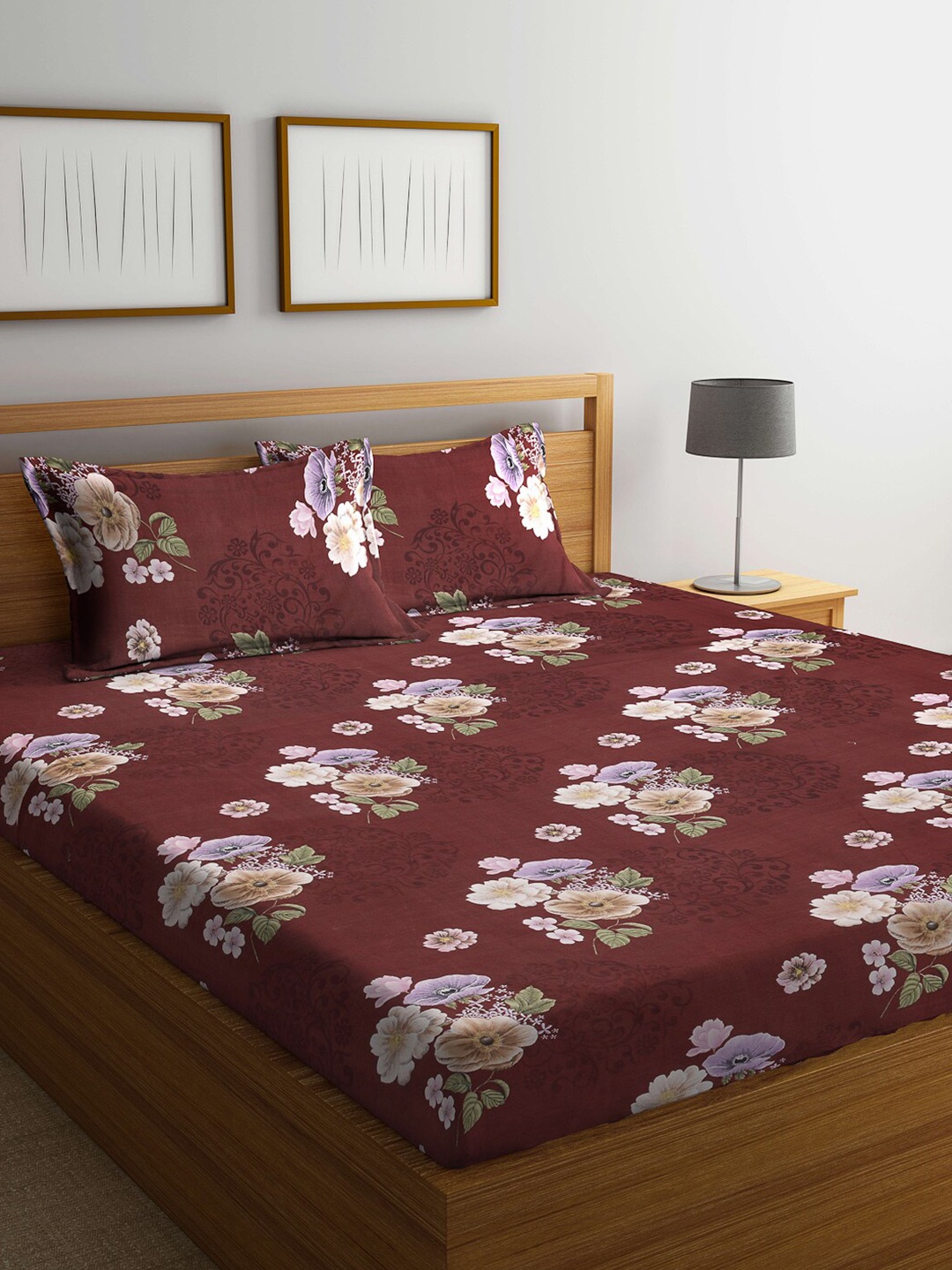 

Arrabi Brown & Beige Floral 300 TC King Bedsheet with 2 Pillow Covers