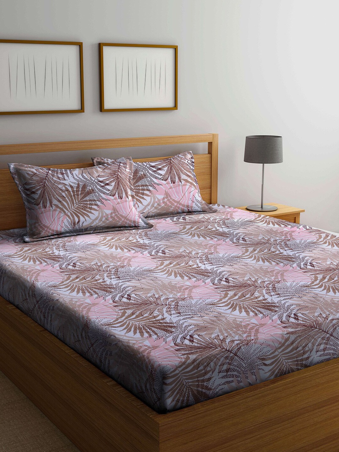 

Arrabi Brown & Blue Floral 300 TC King Cotton Bedsheet with 2 Pillow Covers