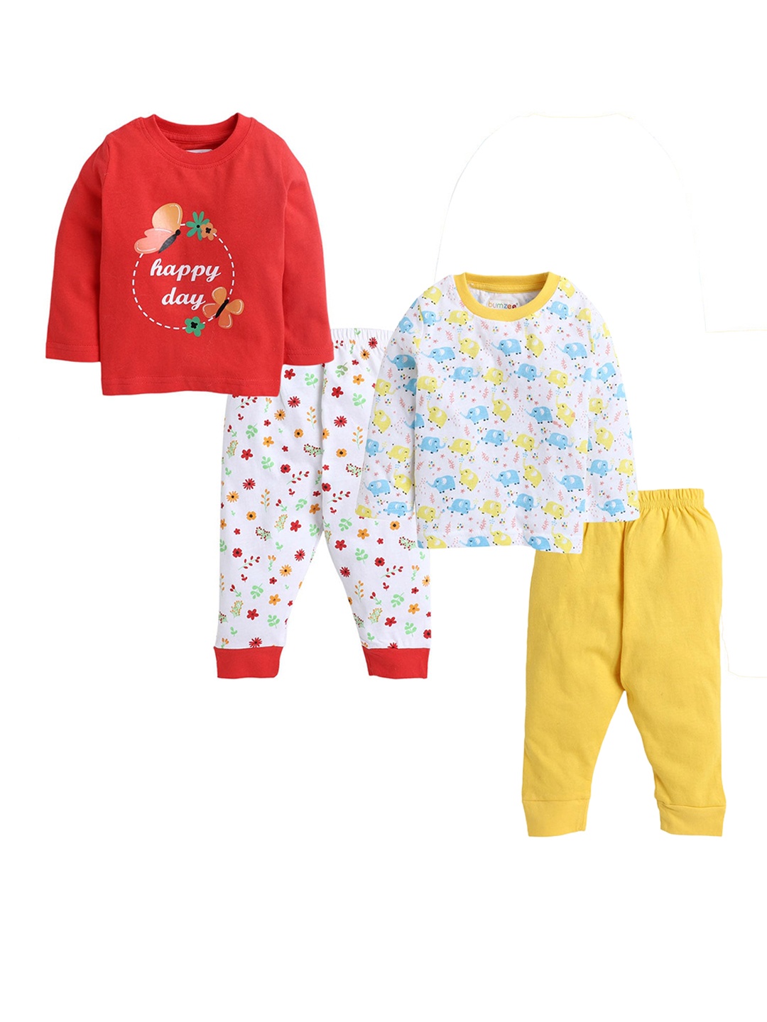 

BUMZEE Pack Of 2 Girls Yellow & Red Printed Night suit