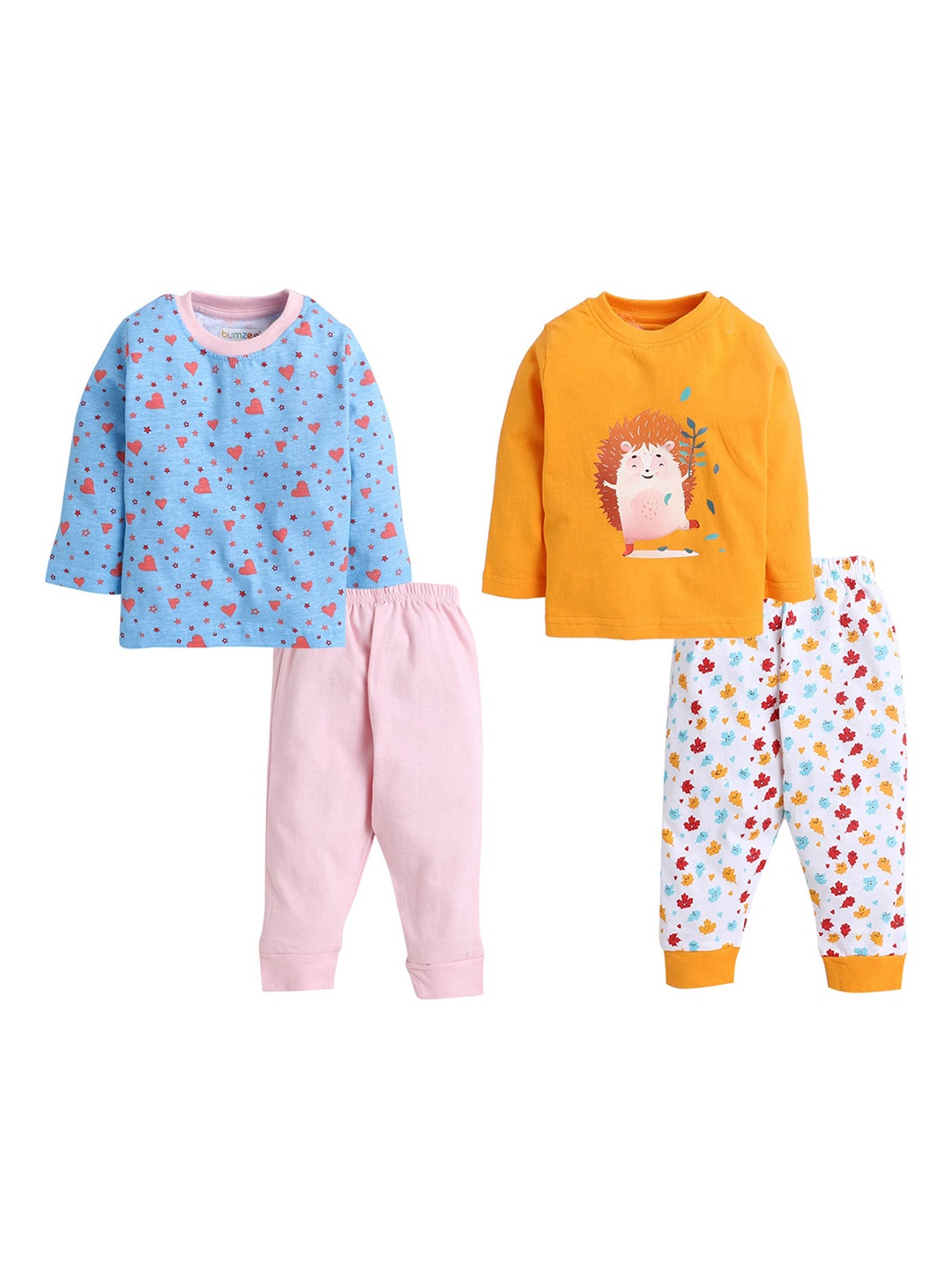 

BUMZEE Girls Pink & Orange Printed Night suit Pack of 2