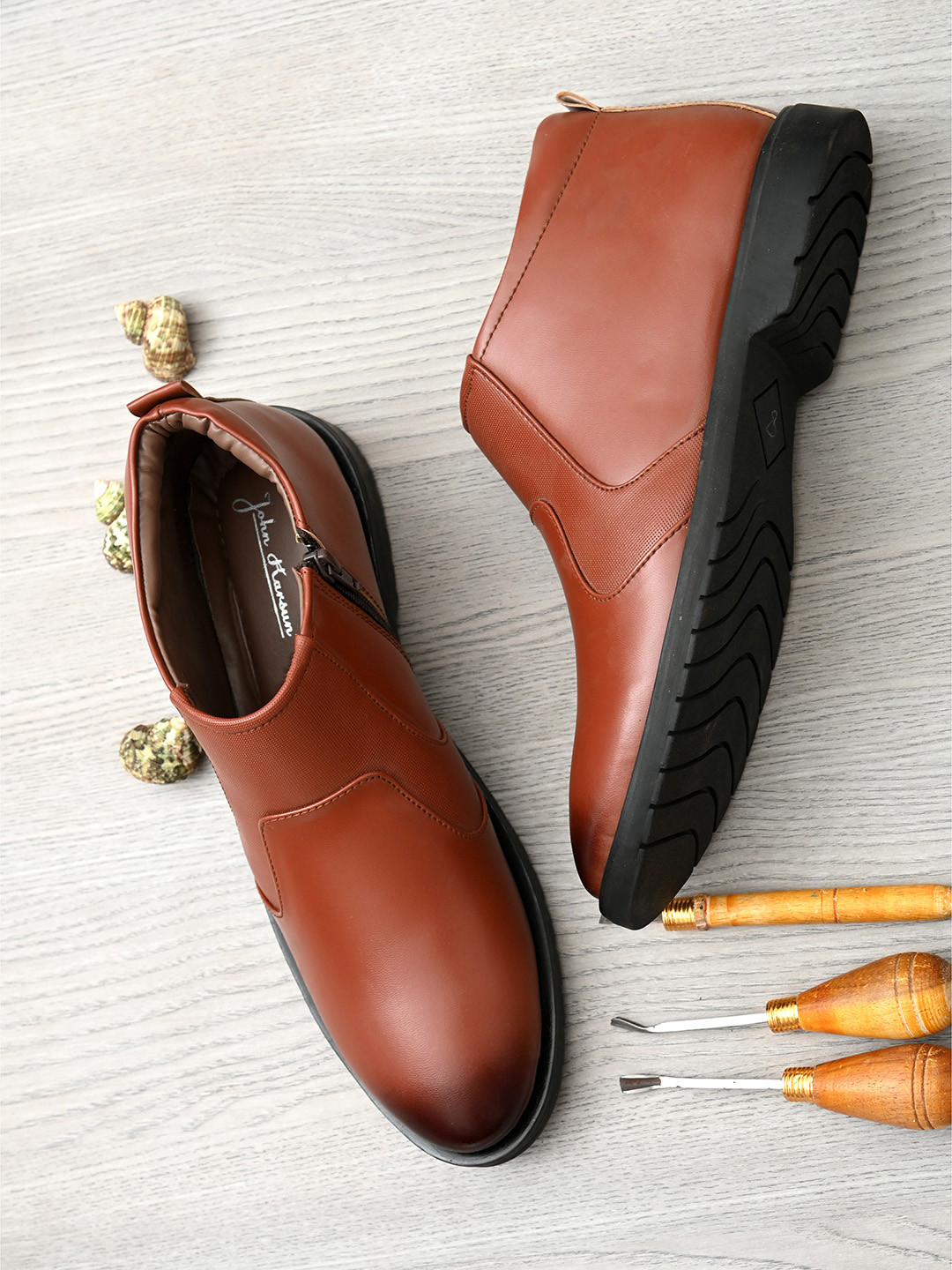 

John Karsun Men Tan Brown Solid Formal Boots