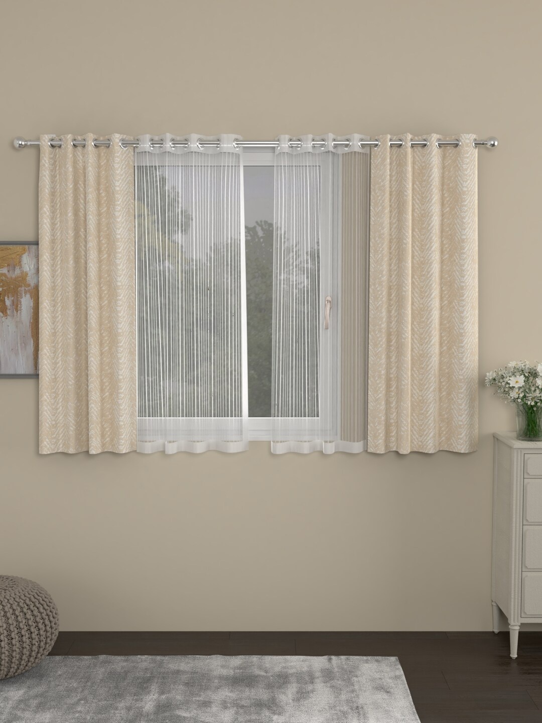 

ROSARA HOME Set of 4 Beige & White Striped Window Curtain