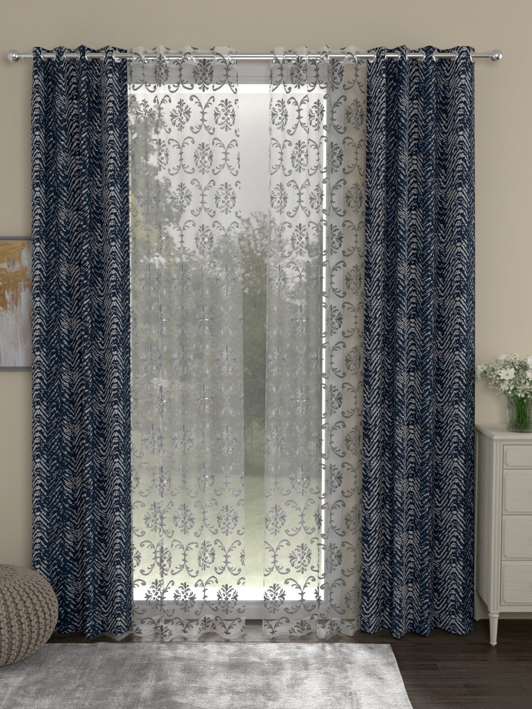 

ROSARA HOME Set of 4 Navy Blue & Grey Ethnic Motifs Door Curtain