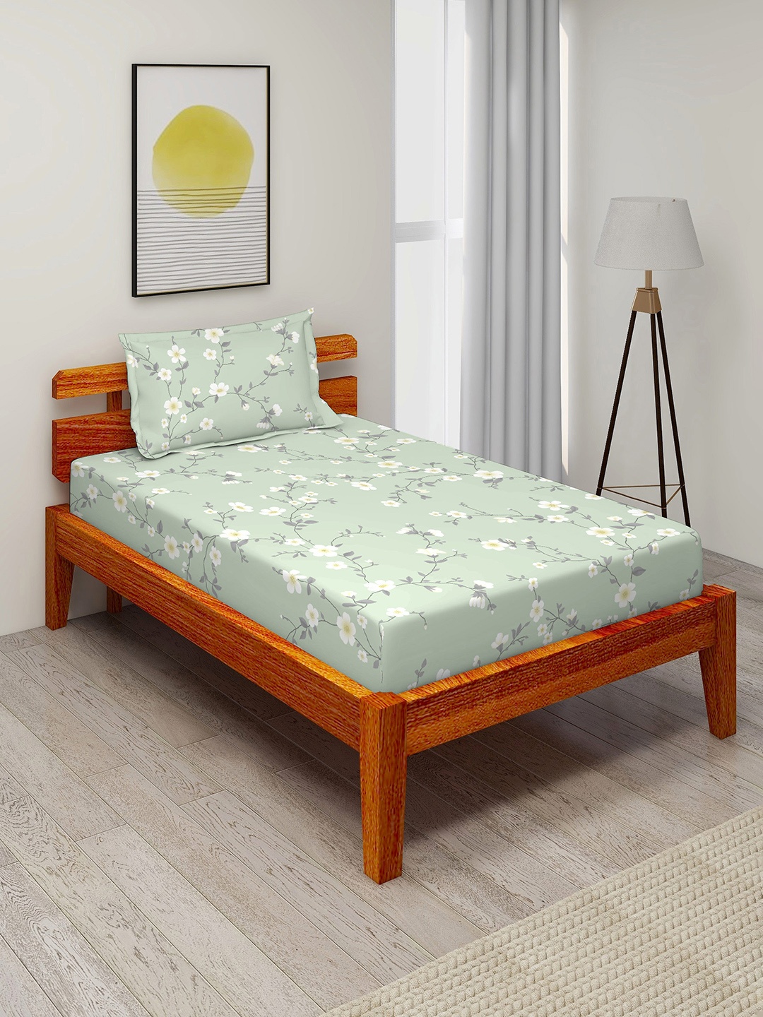 

Duroflex Green Floral Printed 104 TC Pure Cotton Single Bedsheet with 1 Pillow Cover