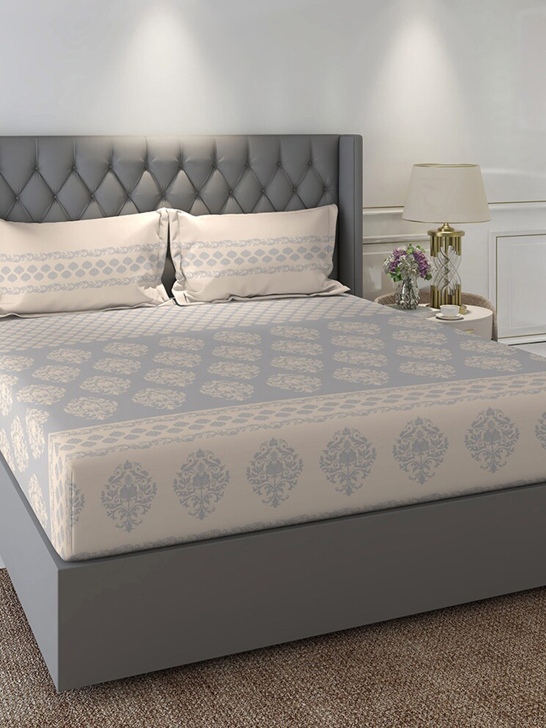 

Duroflex Grey 100% Cotton 180 TC Antibacterial King Size Bedsheet with 2 pillow covers