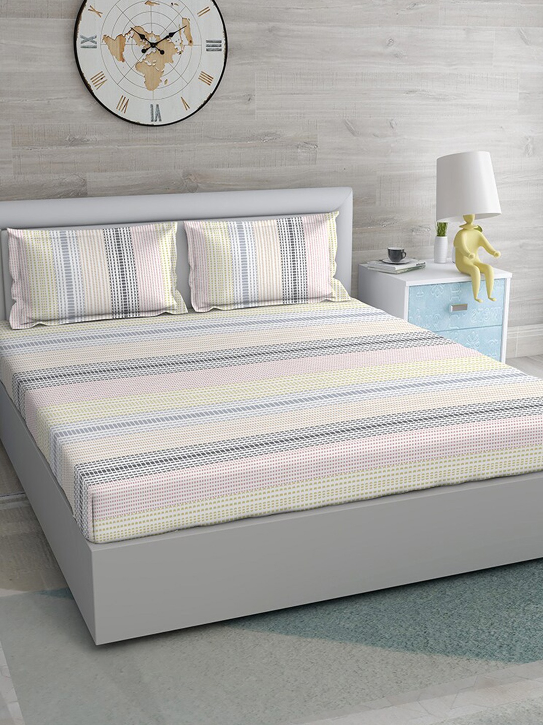 

Duroflex Pink & Black Striped 104 TC Queen Bedsheet with 2 Pillow Covers