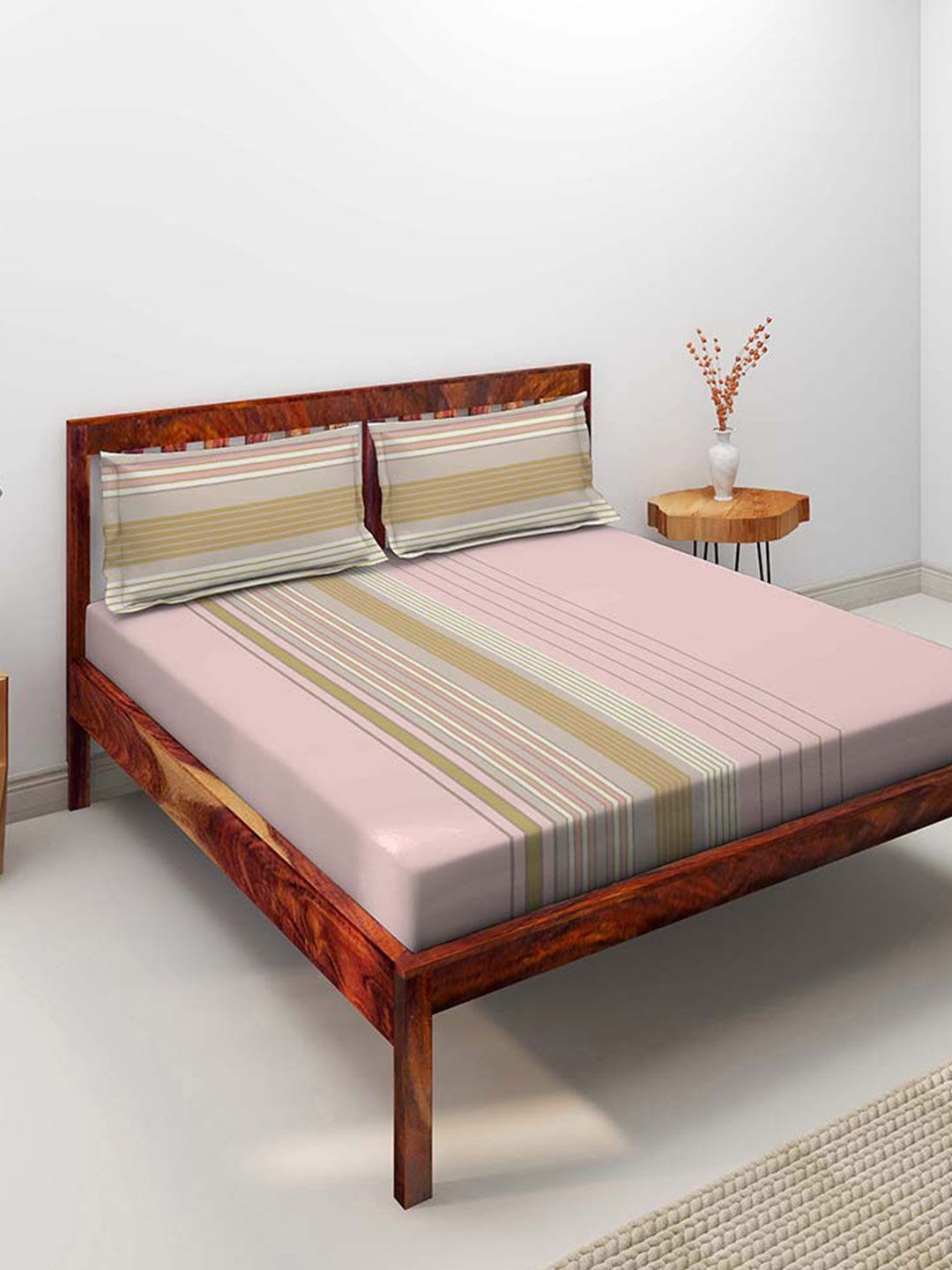 

Duroflex Pink & White Striped 104 TC Single Bedsheet with 1 Pillow Covers