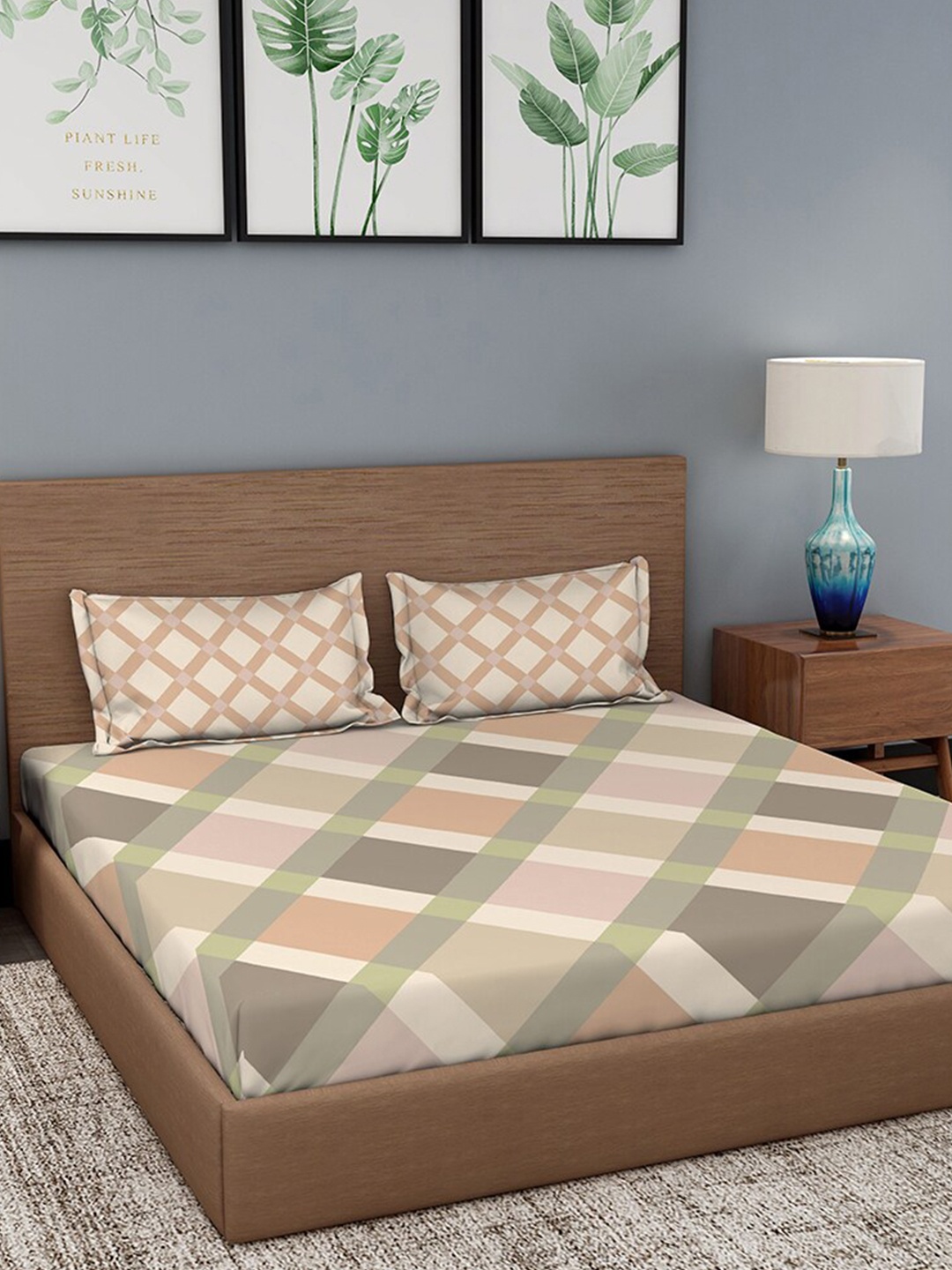 

Duroflex Brown & Pink Geometric 104 TC Pure Cotton Queen Bedsheet with 2 Pillow Covers
