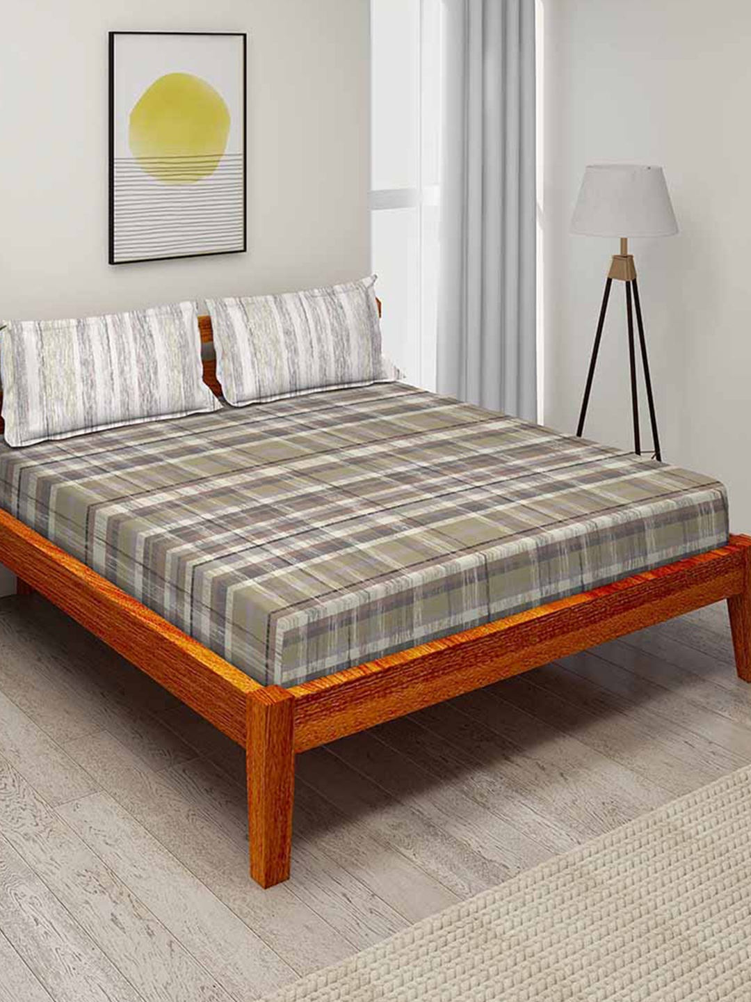 

Duroflex Brown & White 104 TC Pure Cotton Queen Bedsheet with 2 Pillow Covers