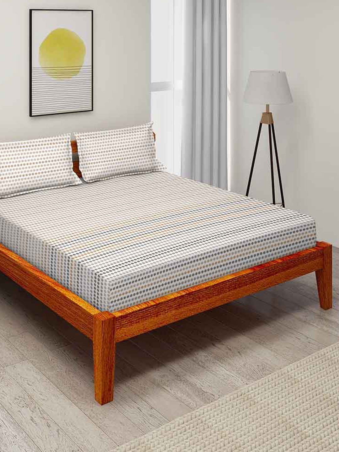 

Duroflex Brown & White Geometric 104 TC Pure Cotton Queen Bedsheet with 2 Pillow Covers