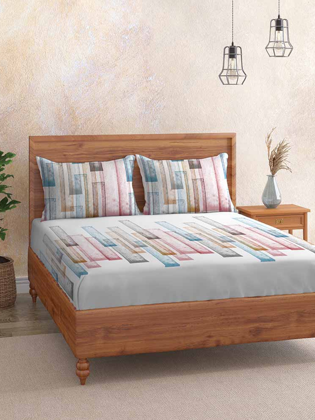 

Duroflex Red & Blue Printed Pure Cotton 180 TC King Bedsheet With 2 Pillow Covers