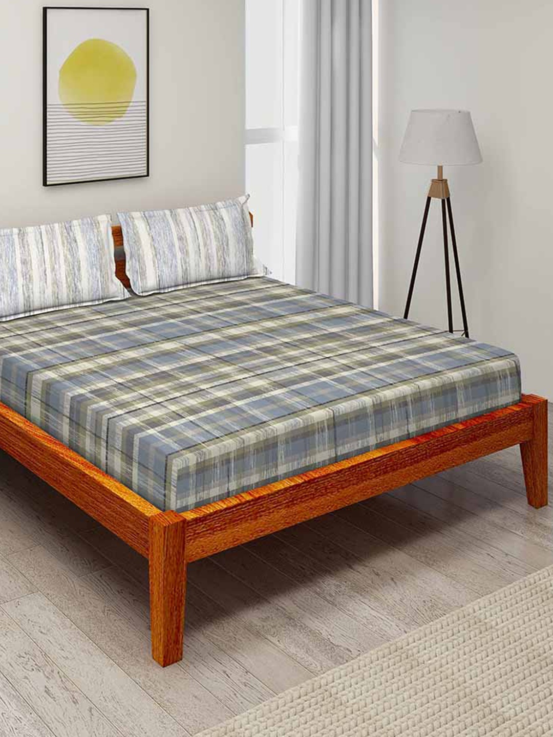 

Duroflex Grey & Brown Geometric 104 TC Queen Bedsheet with 2 Pillow Covers