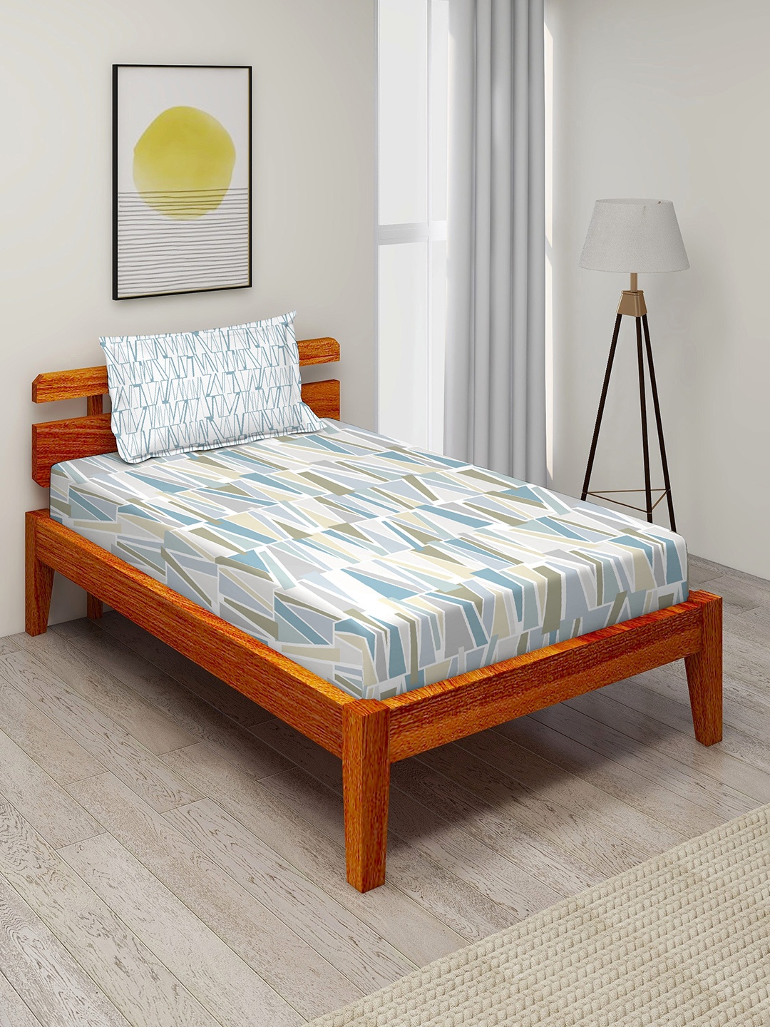 

Duroflex Blue Geometric 104 TC Single Cotton Bedsheet with 1 Pillow Covers