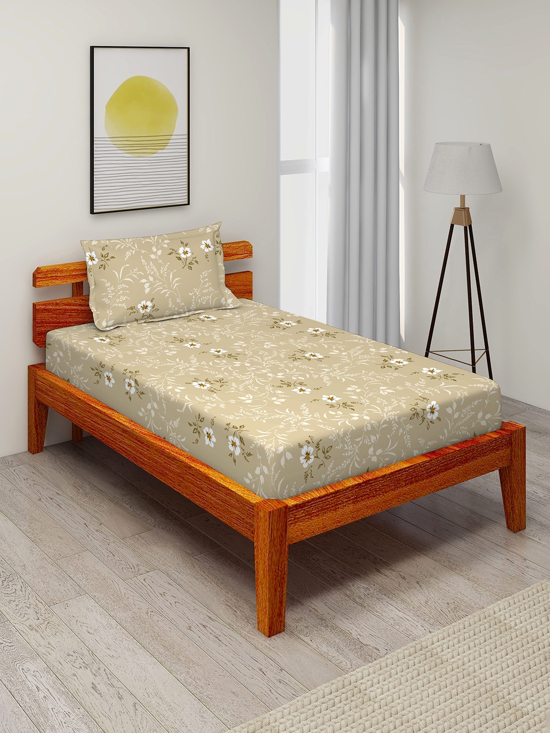 

Duroflex Brown Floral Printed 104 TC Pure Cotton Single Bedsheet with 1 Pillow Cover