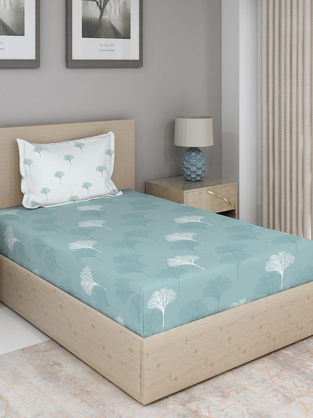 

Duroflex Blue & White Floral 104 TC Pure Cotton Single Bedsheet with 1 Pillow Covers