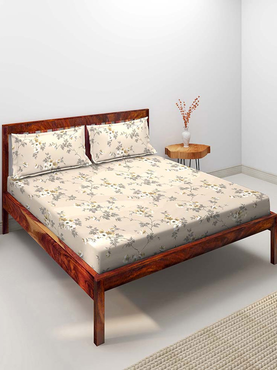 

Duroflex Unisex Brown Floral Printed 210 TC Cotton 1 King Bedsheet with 2 Pillow Covers