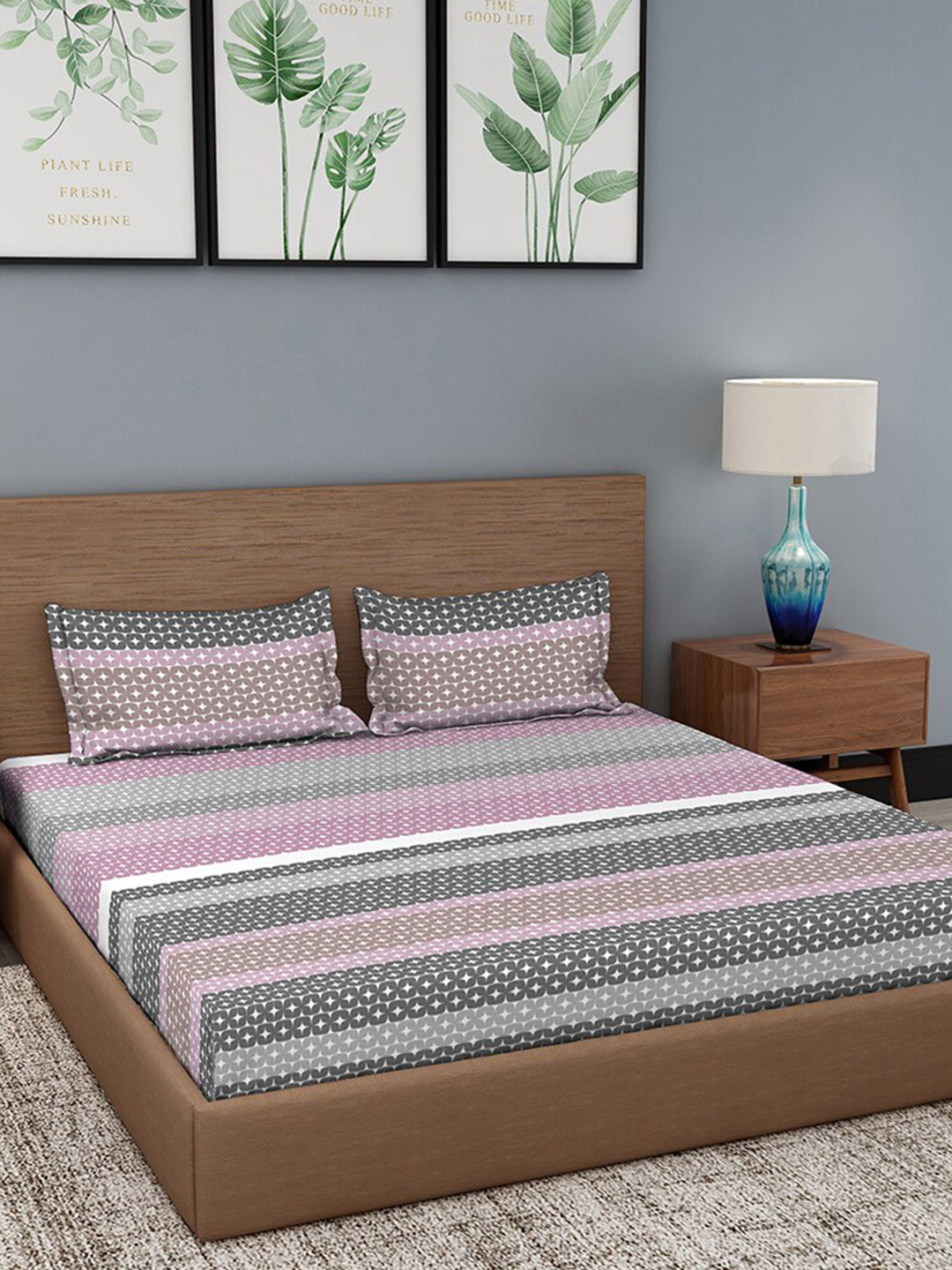 

Duroflex Pink & Black Striped Pure Cotton 104 TC Queen Bedsheet with 2 Pillow Covers