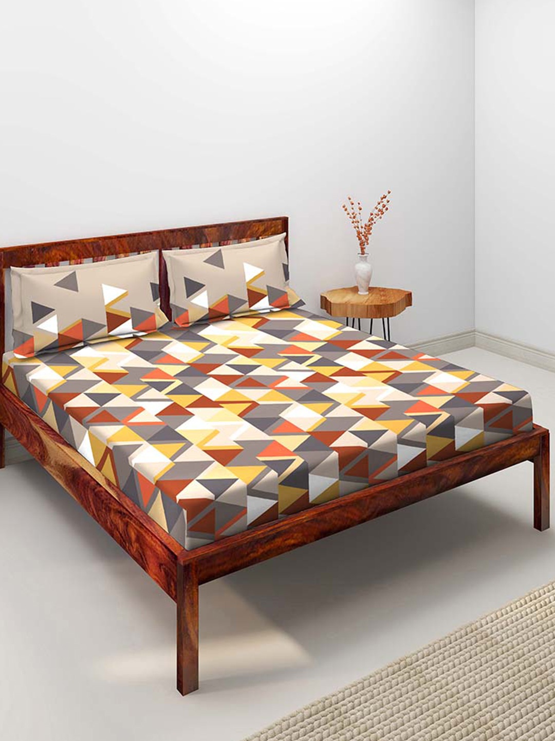 

Duroflex Maroon & Yellow Geometric 104 TC Single Bedsheet with 2 Pillow Covers