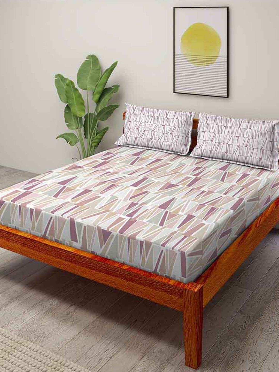 

Duroflex Pink & Grey Geometric 104 TC Single Bedsheet with 2 Pillow Covers