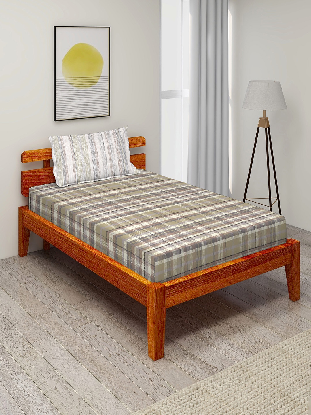 

Duroflex Cotton Striped 104 TC Single Bedsheet with 2 Pillow Covers, Brown