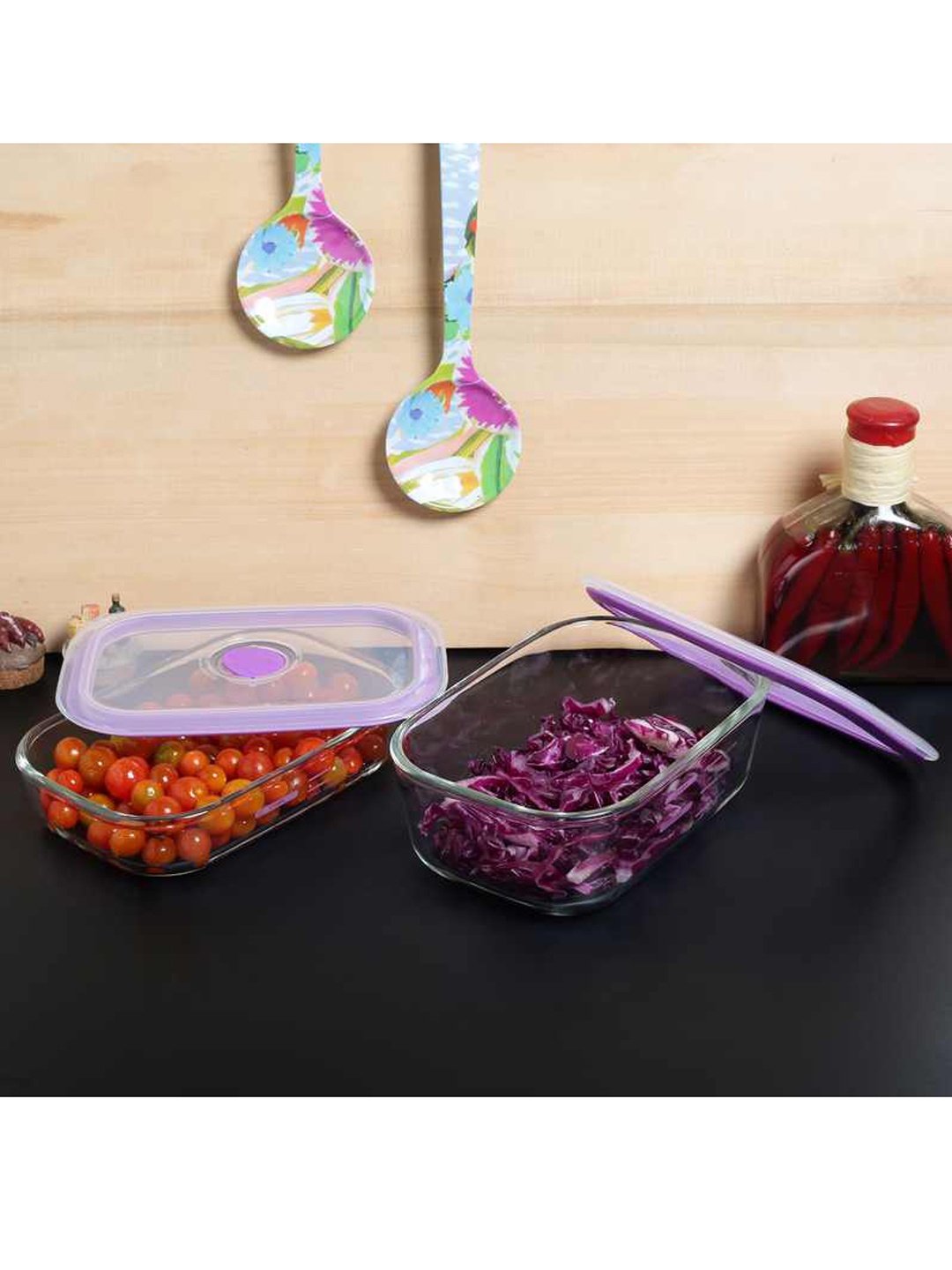 

Decor Transparent & Purple Solid Rectangular Airtight Food Storage Container