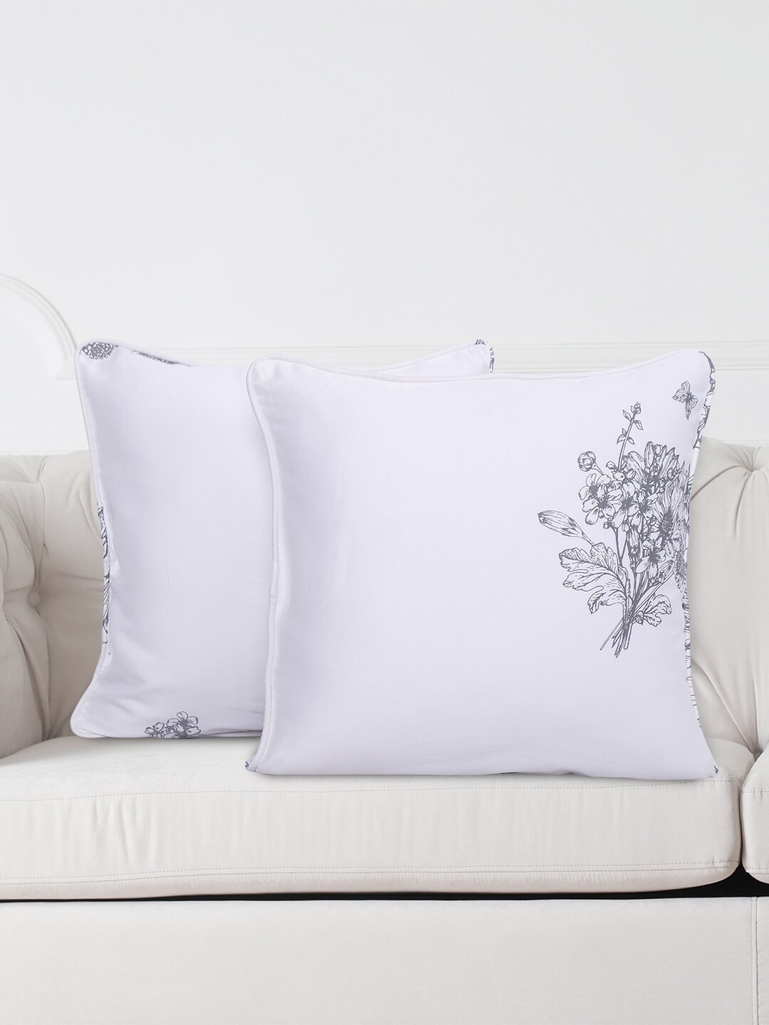 

SWAYAM White & Grey Set of 2 Floral Square Cushion Covers