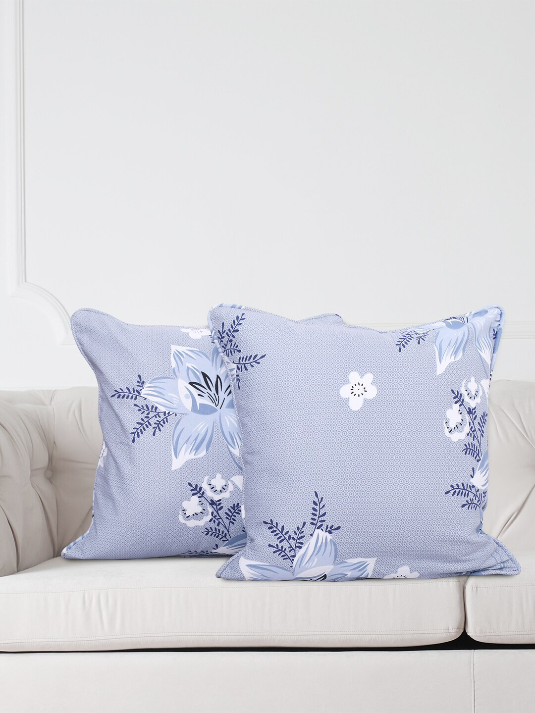 

SWAYAM Blue & White Set of 2 Floral Square Cushion Covers
