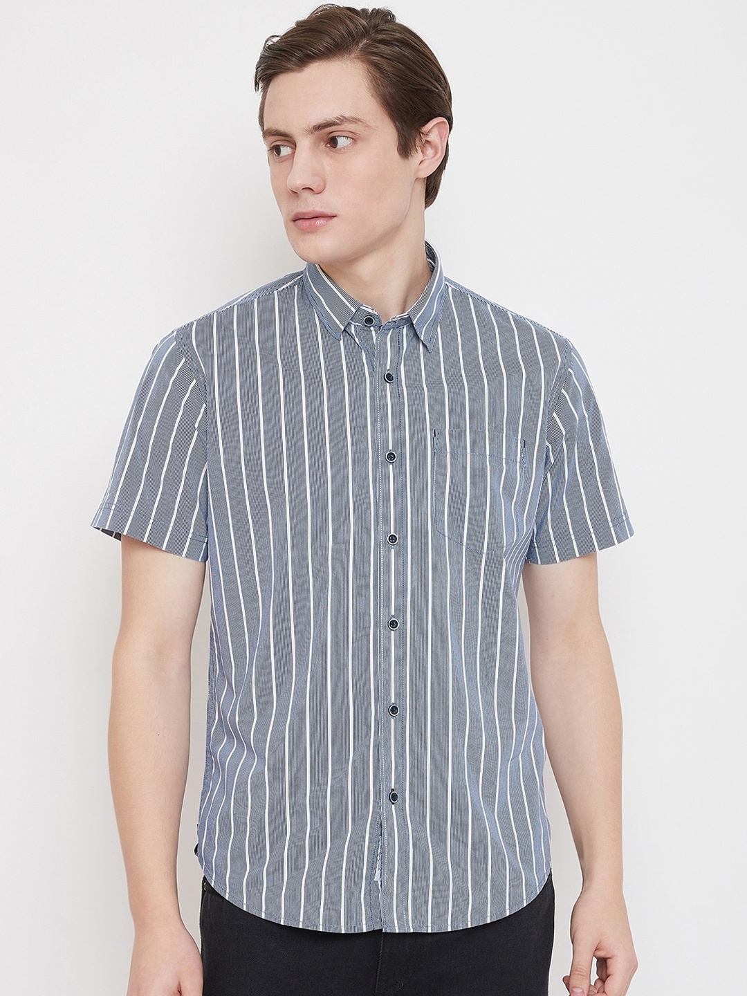 

Octave Men Grey Opaque Striped Casual Shirt