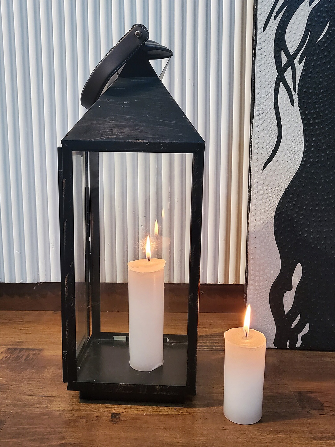 

Folkstorys Black & Transparent Glass Contemporary Handcrafted Table Lantern