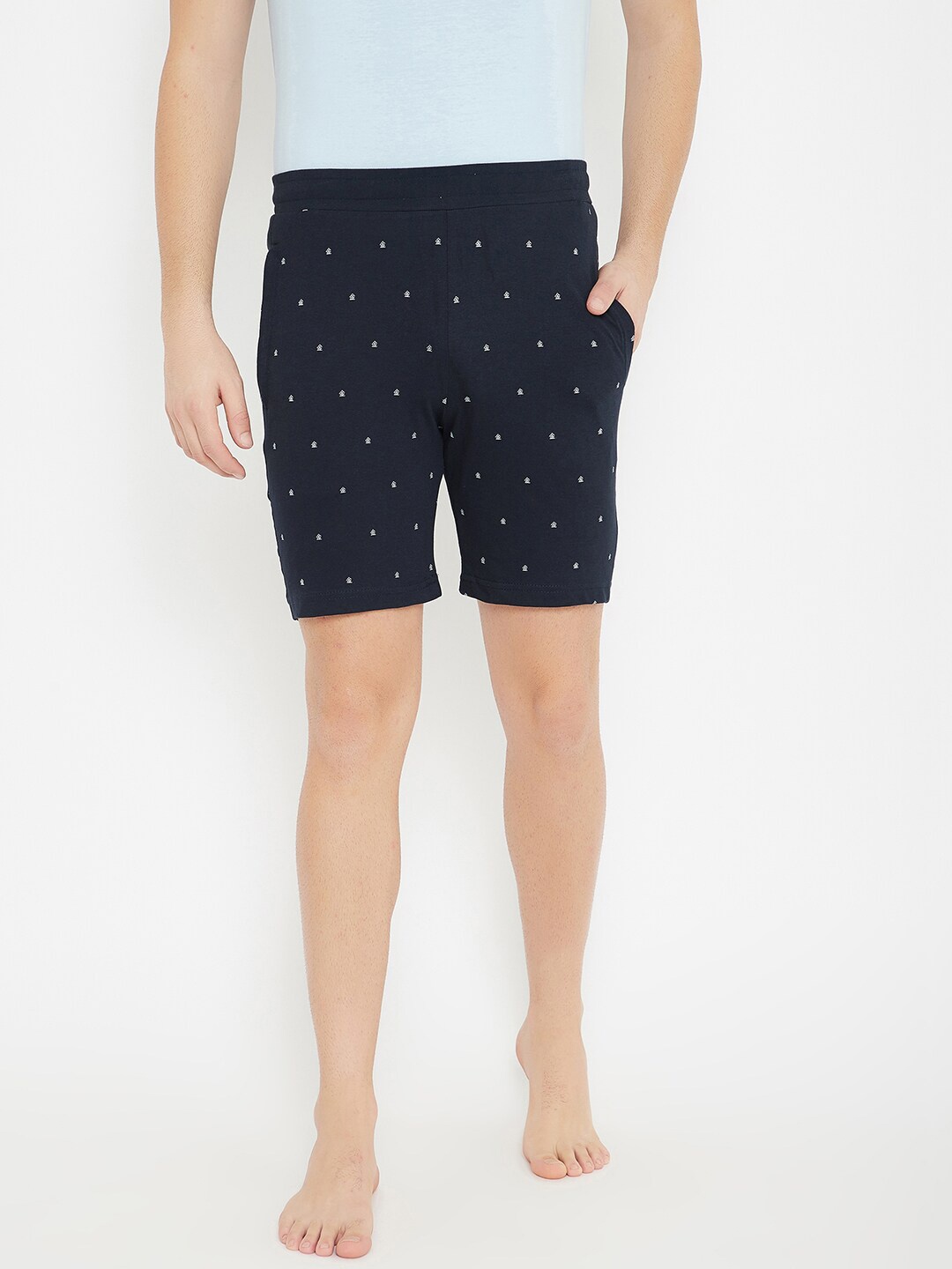 

Okane Men Navy Blue & White Printed Cotton Lounge Shorts