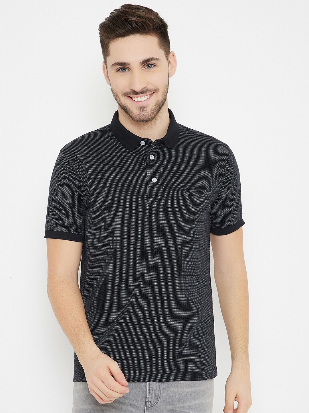 

Okane Men Black Polo Collar T-shirt