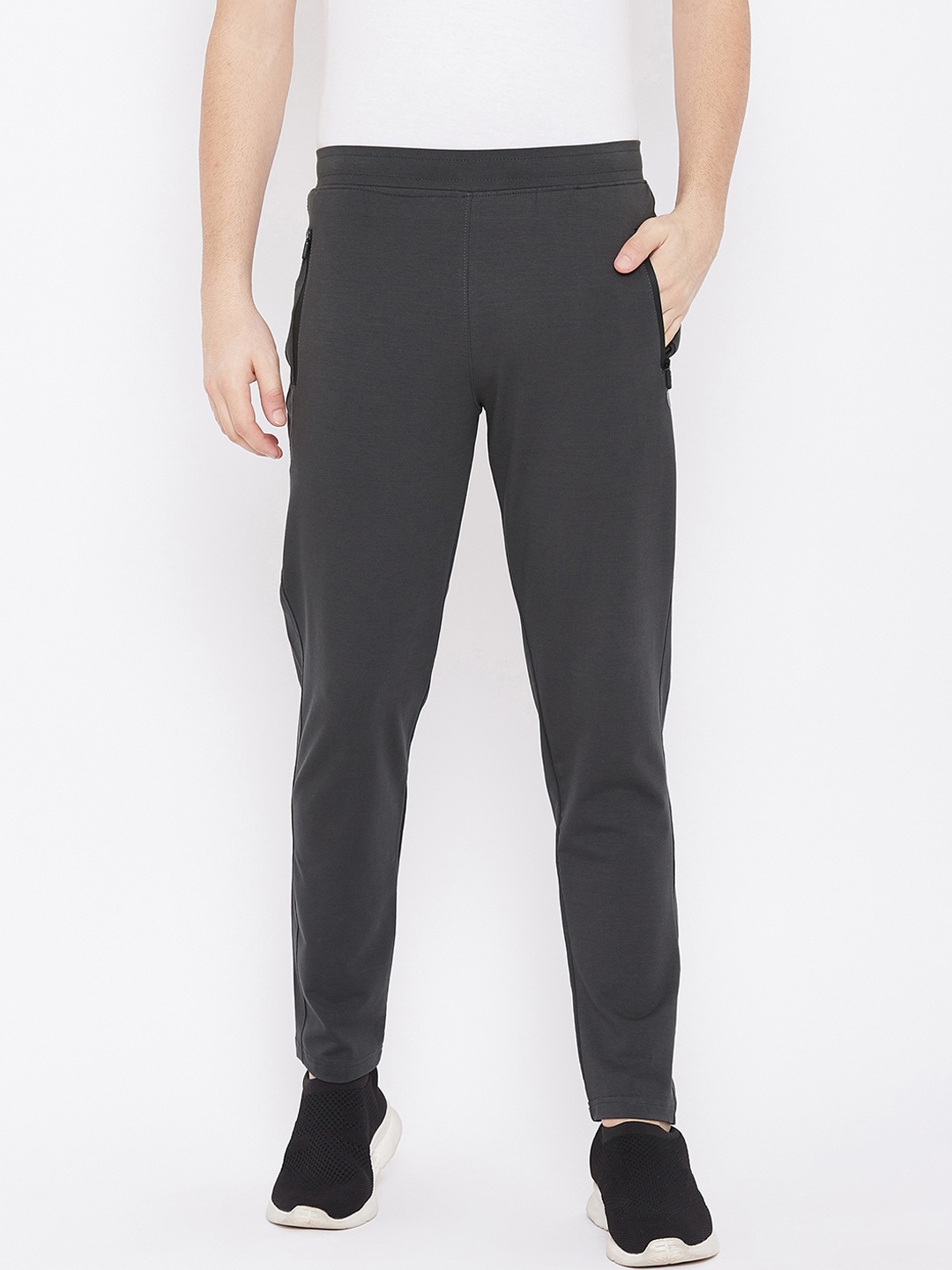 

Okane Men Charcoal Grey Solid Track Pants