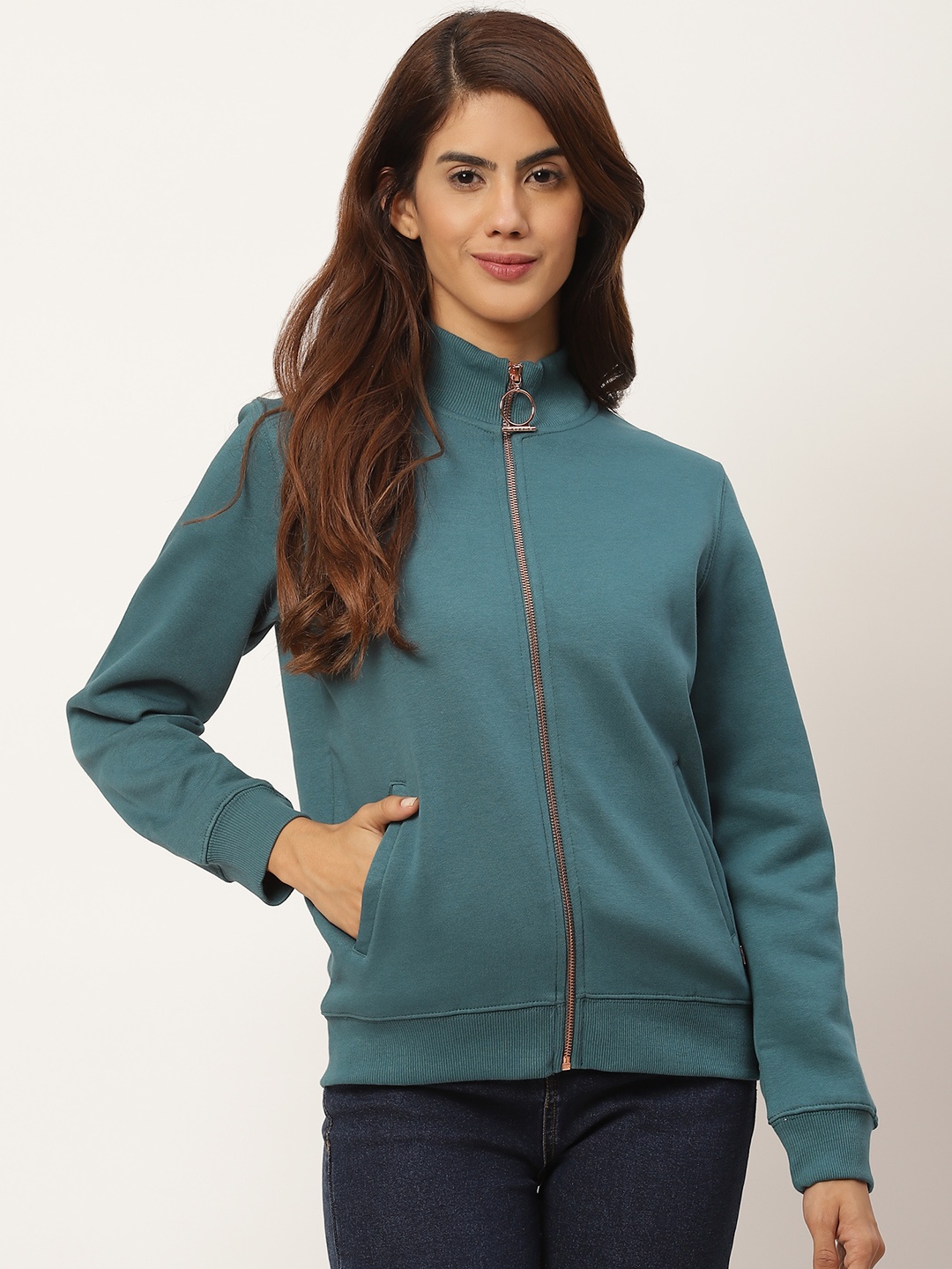 

Madame Women Blue Solid Sweatshirt