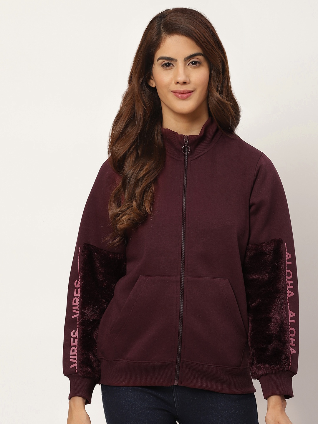 

Madame Women Maroon Solid Sweatshirt