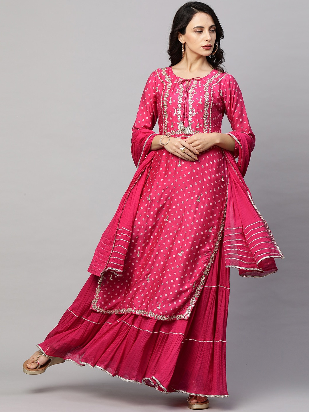 

FASHOR Pink Embellished Ethnic Maxi Dress