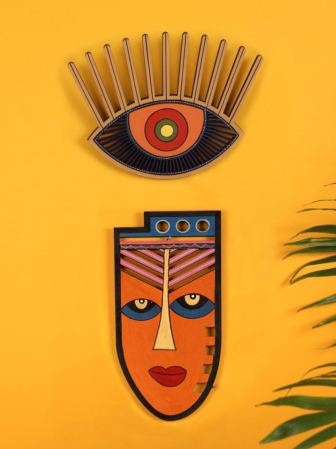 

AAKRITI ART CREATIONS Set of 2 Brown & Yellow The Third Eye Wall Decor