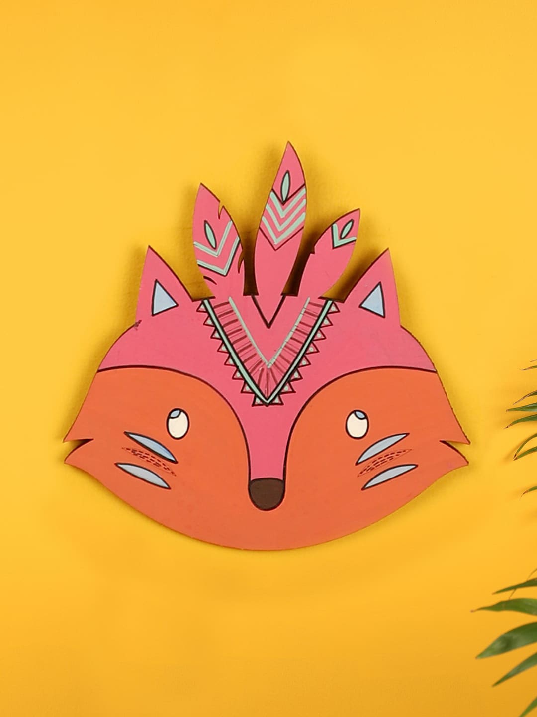 

AAKRITI ART CREATIONS Orange & Pink The Crafty Fox Wall Decor Mask, Yellow