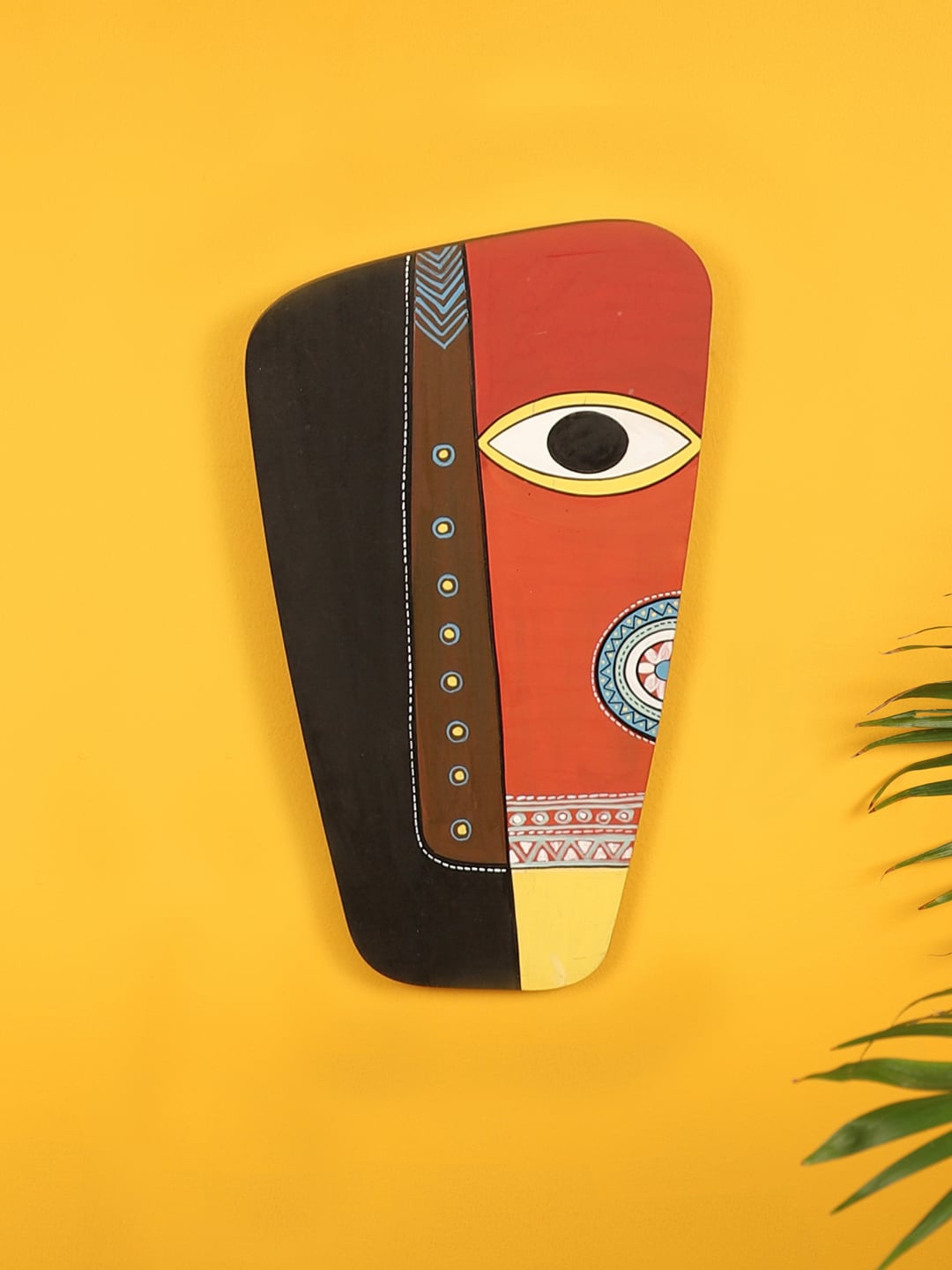 

AAKRITI ART CREATIONS Orange & Black Tribal Belle Bantudi Wall Decor Mask