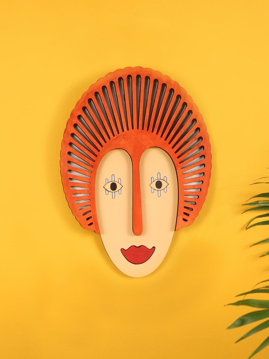 

AAKRITI ART CREATIONS Beige & Orange Solitaire Wall Decor Mask